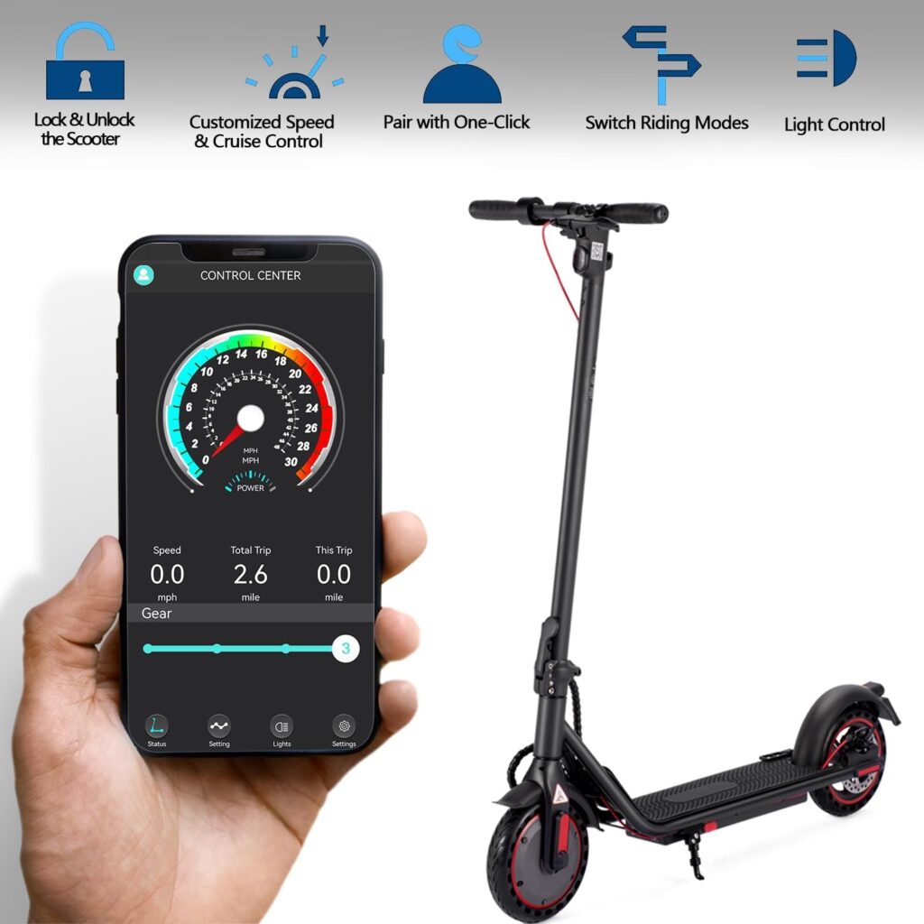 Electric Scooter Upgraded 350W Motor 8.5 Solid Tires Up to 17 Miles Long Range for Adults - 19 Mph Max Speed,Smart APP,Dual Brake System,Foldable Commuter E Scooter