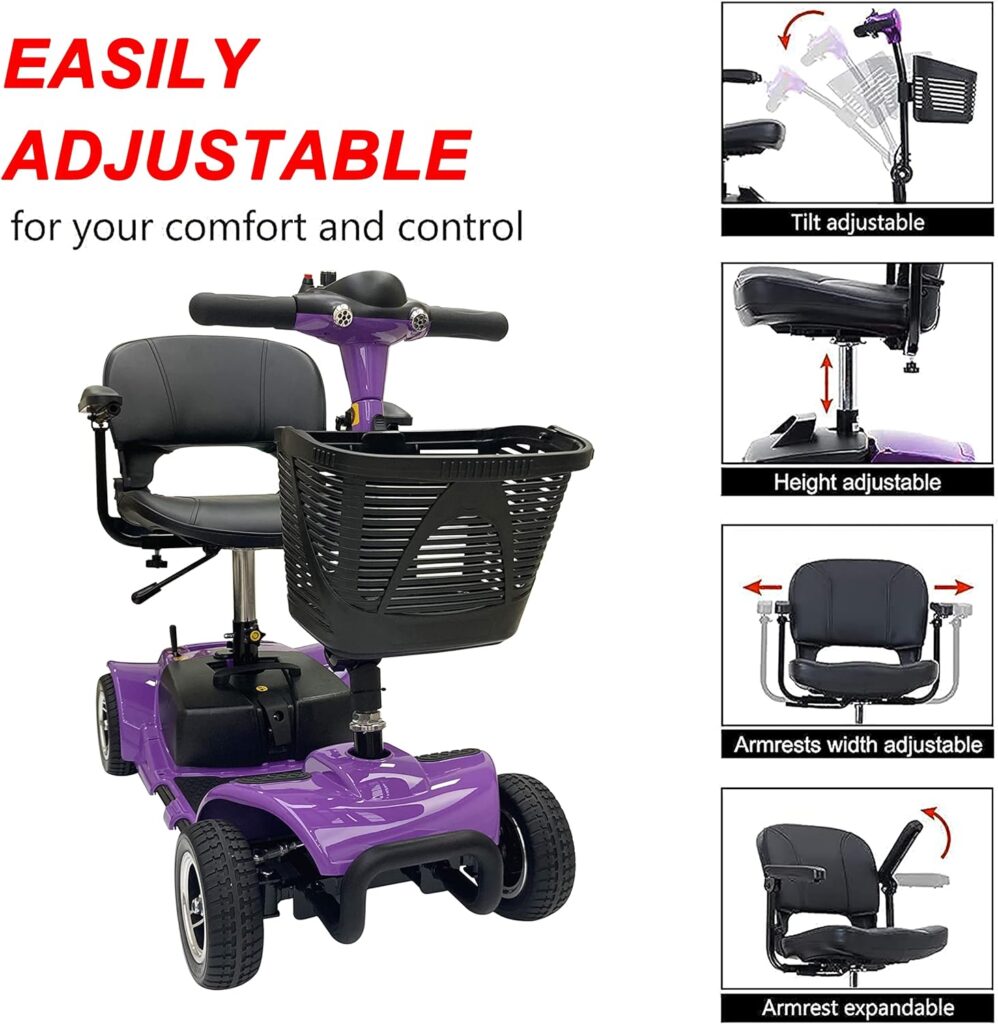 Elifecenter Battery Powered 4 Wheel Mobility Scooter for Seniors-Electric Scooter with Seat for Adults- Heavy Duty Structure for All Terrain Indoor Outdoor (Purple)