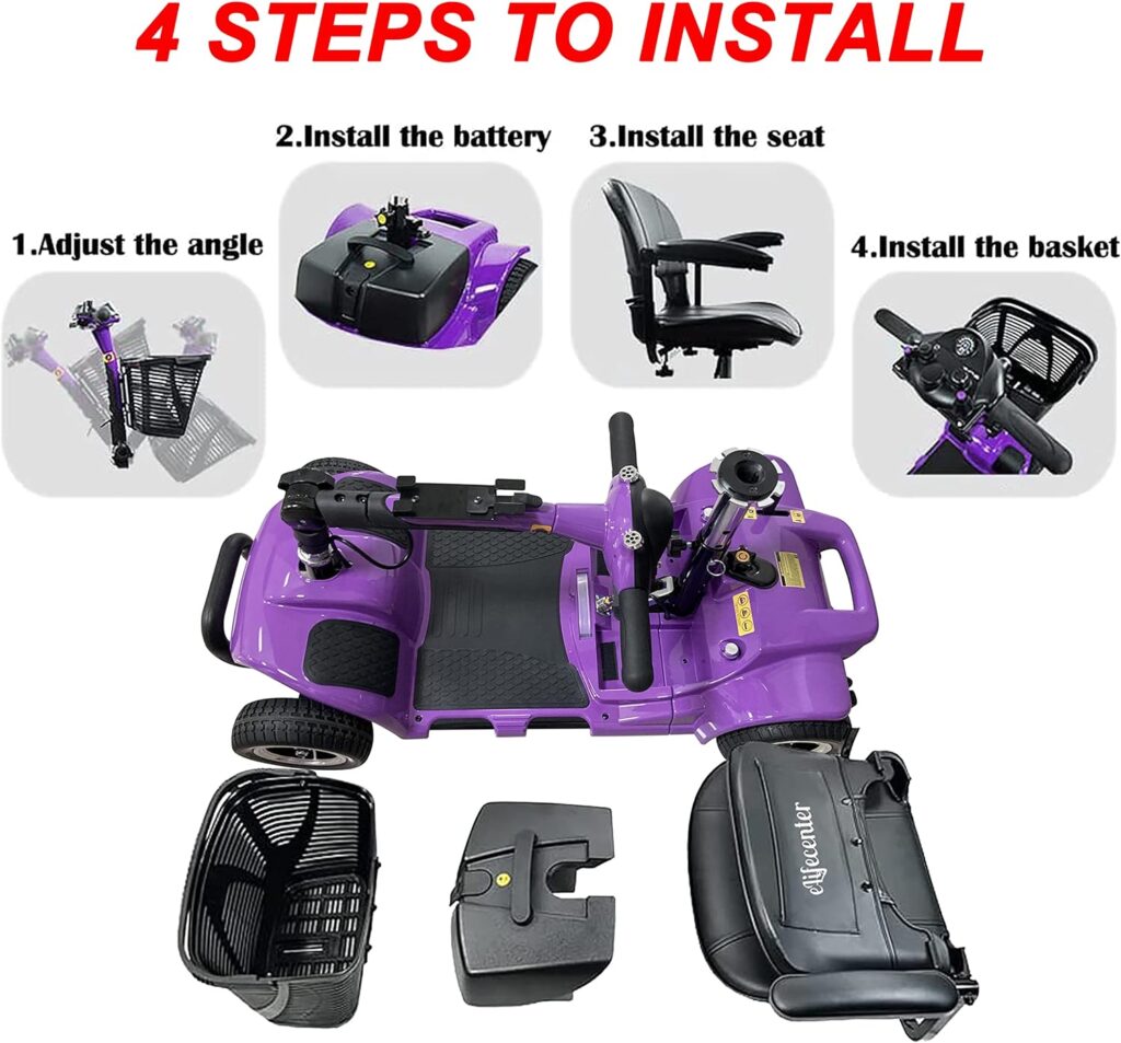 Elifecenter Battery Powered 4 Wheel Mobility Scooter for Seniors-Electric Scooter with Seat for Adults- Heavy Duty Structure for All Terrain Indoor Outdoor (Purple)