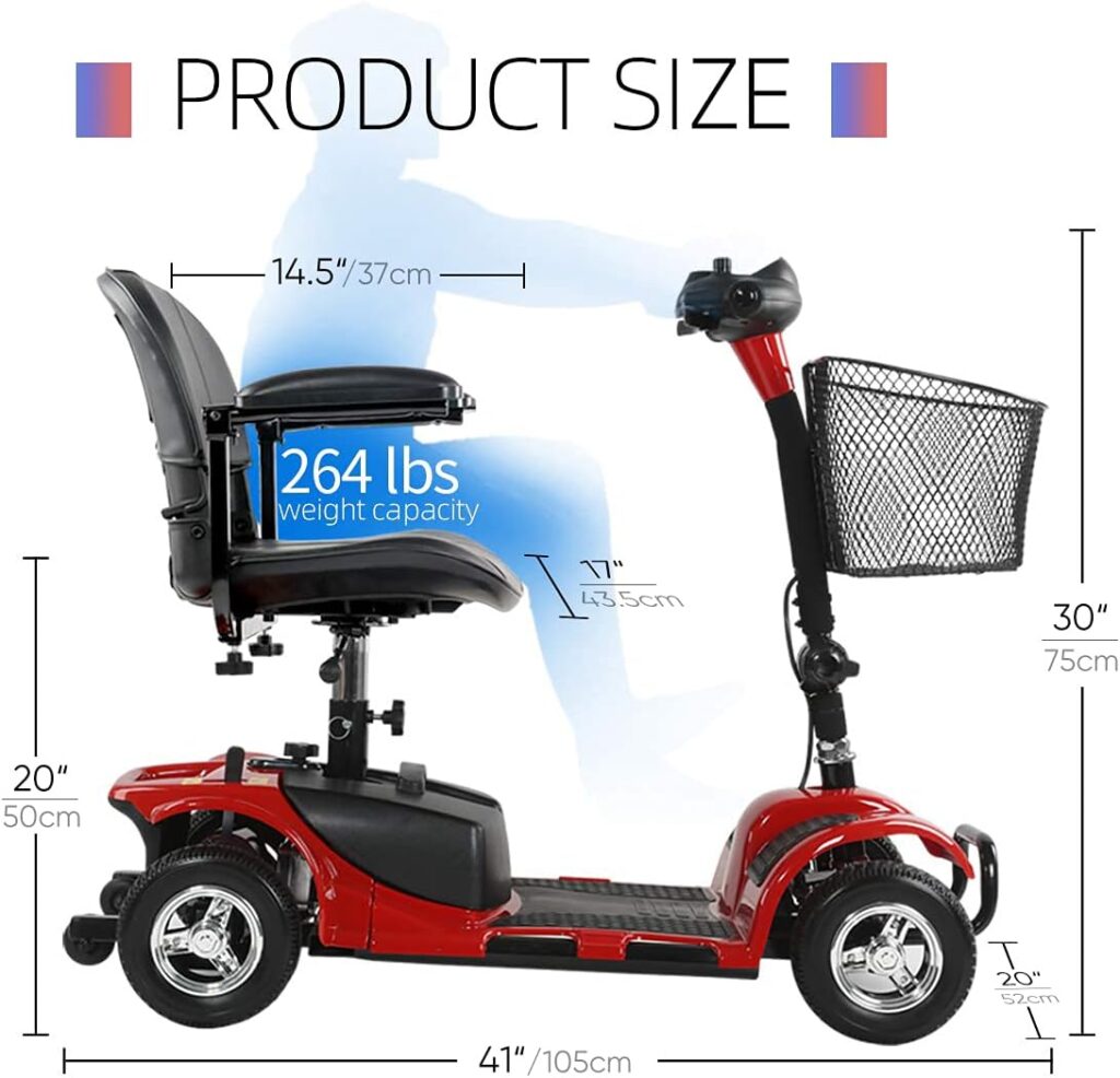 ENGWE 4 Wheel Powered Mobility Scooters,Electric Power Mobile Wheelchair for Seniors  Adults, Compact Duty Travel Scooter,with Dual Battery and Basket,Foldable seat and Joystick