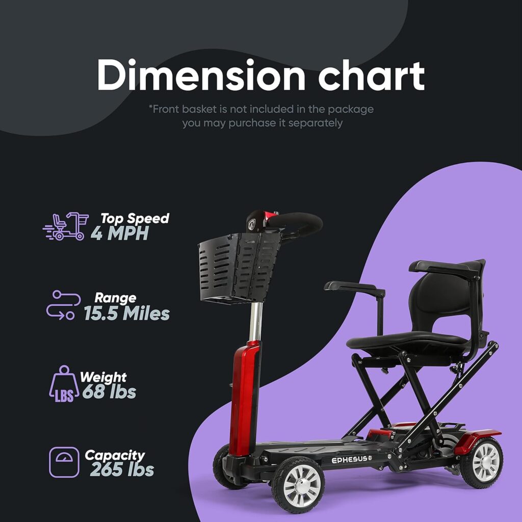 Ephesus S6 | Auto Folding Mobility Scooter for Adults, Long Range and Removable Battery (Red)