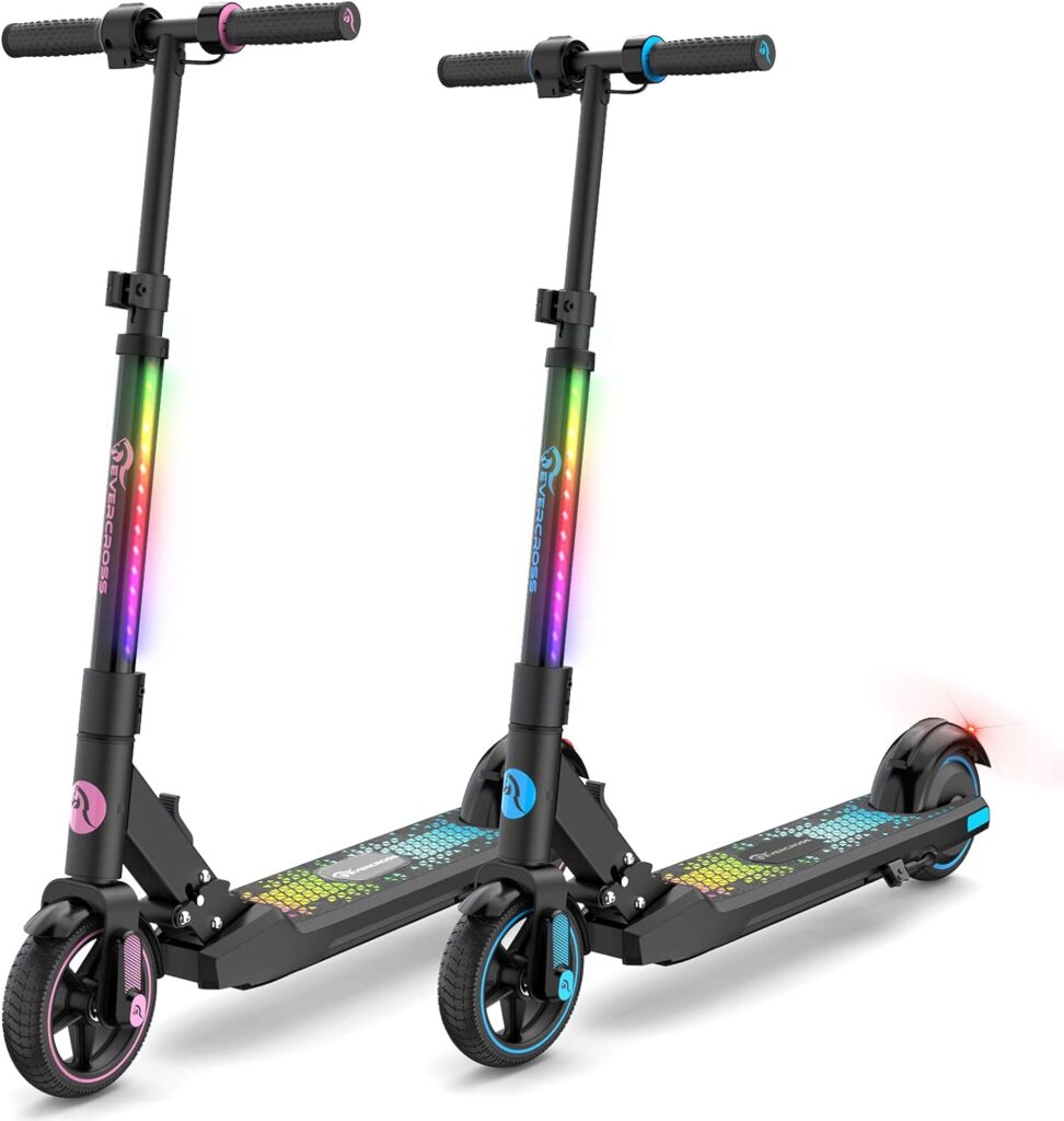 EVERCROSS EV06C Electric Scooter, Foldable Electric Scooter for Kids Ages 6-12, Up to 9.3 MPH  5 Miles, LED Display, Colorful LED Lights, Lightweight Kids Electric Scooter