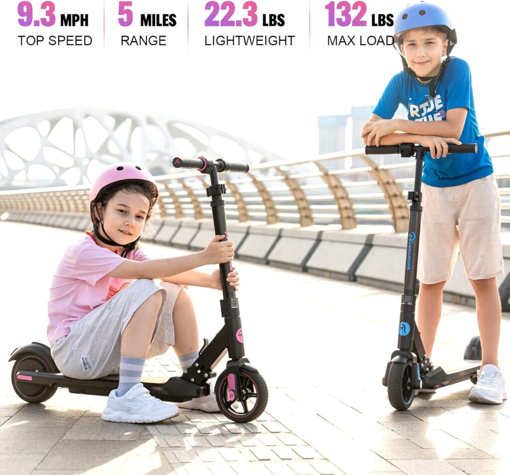 EVERCROSS EV06C Electric Scooter, Foldable Electric Scooter for Kids Ages 6-12, Up to 9.3 MPH  5 Miles, LED Display, Colorful LED Lights, Lightweight Kids Electric Scooter