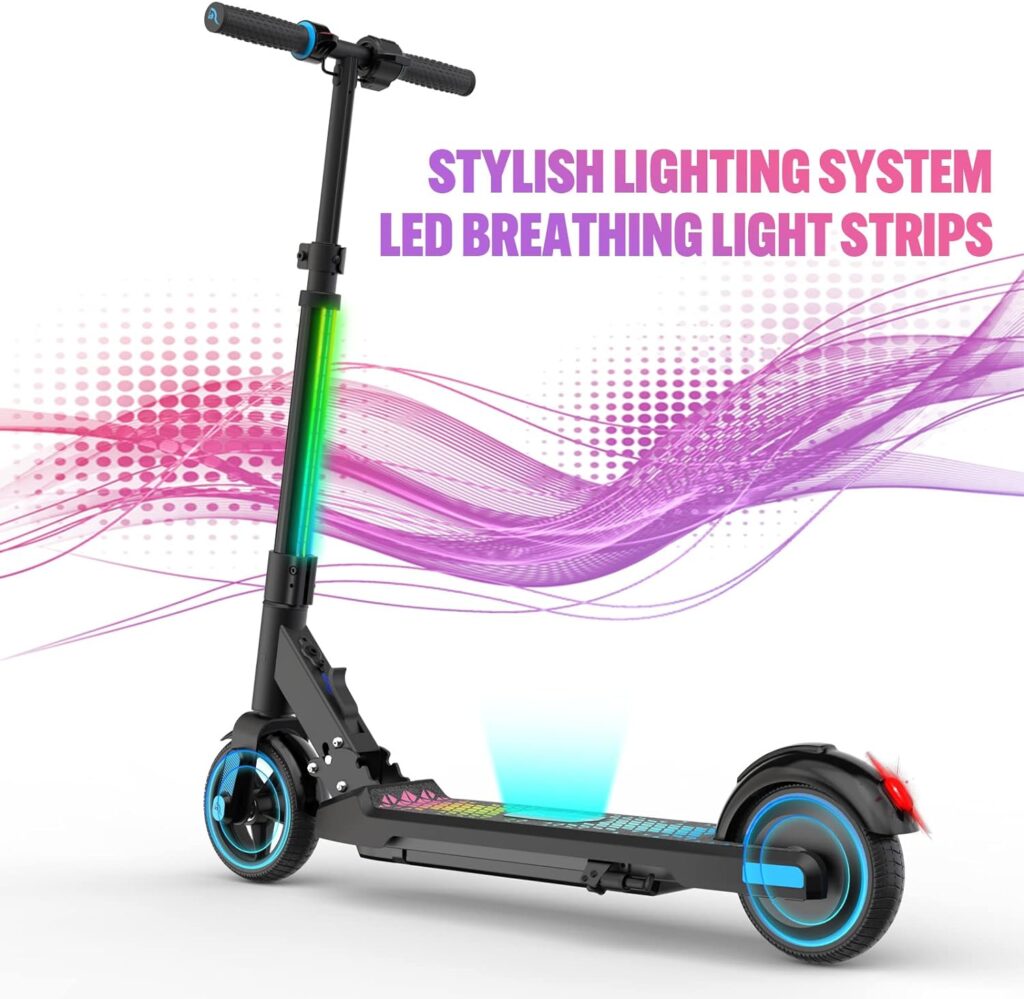 EVERCROSS EV06C Electric Scooter, Foldable Electric Scooter for Kids Ages 6-12, Up to 9.3 MPH  5 Miles, LED Display, Colorful LED Lights, Lightweight Kids Electric Scooter