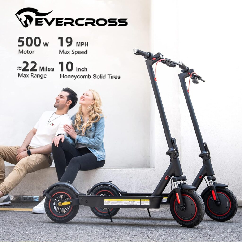 EVERCROSS EV10K PRO App-Enabled Electric Scooter, Scooter Adults with 500W Motor, Up to 19 MPH  22 Miles E-Scooter, Lightweight Folding for 10 Honeycomb Tires
