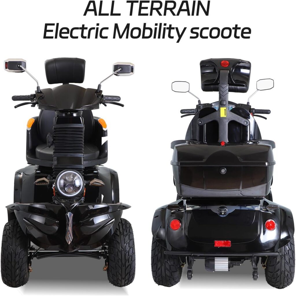 Fat Tire Electric Mobility Scooter for Seniors  Adults,Heavy Duty 4 Wheel Mobility Scooter, All Terrain Handicap Scooters 360°Swivel Seat High Powered Electric Scooter-1000w 660lbs Capacity (Black)