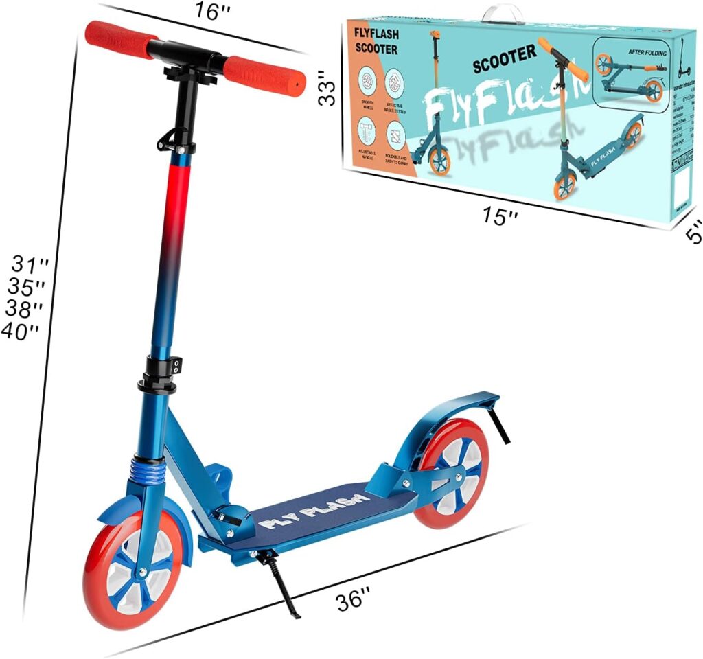FlyFlash Kids Scooter/Adult Scooter-Scooter for Kids Ages 6-12 and up,Scooter for Adults with Big Wheels, Folding Sport Scooters for Kids,Teens and Adults -300 Lbs Weight Capacity