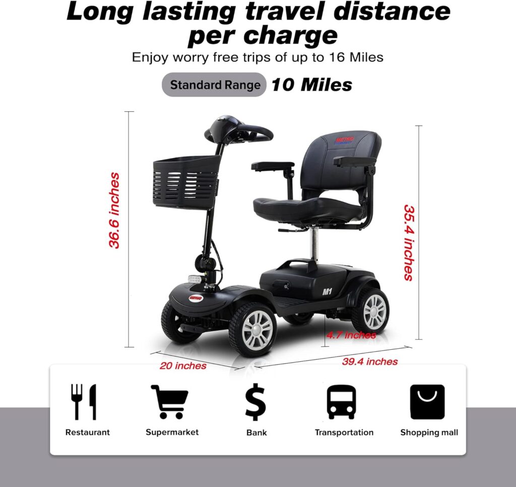 Folding Mobility Scooter for Seniors 4 Wheel Scooter for Adults Electric Medical Scooter Compact for Travel - Electric Powered Wheelchair Device - Compact Heavy Duty Mobile (Black)
