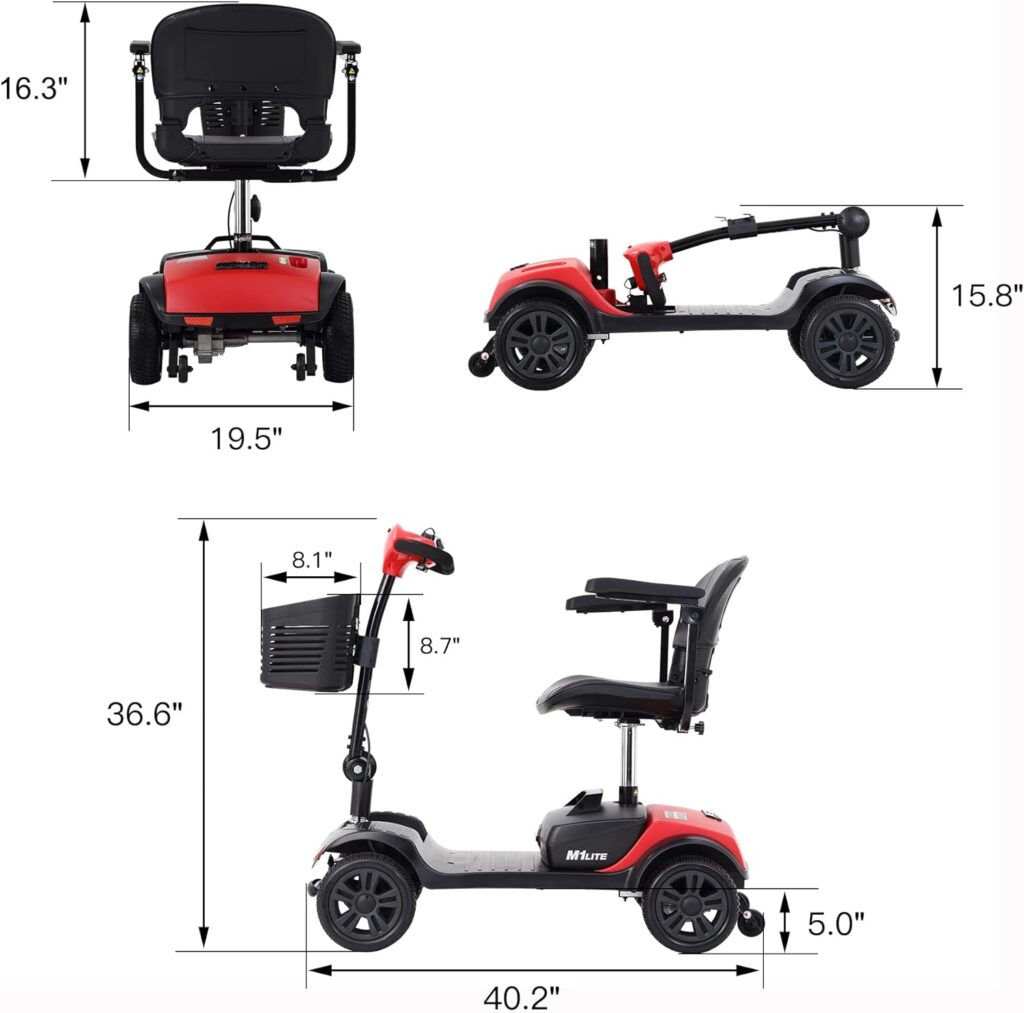 Folding Mobility Scooter for Seniors 4 Wheel Scooter for Adults Electric Medical Scooter Compact for Travel - Electric Powered Wheelchair Device - Compact Heavy Duty Mobile