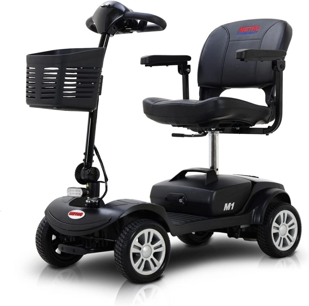 Folding Mobility Scooter for Seniors 4 Wheel Scooter for Adults Electric Medical Scooter Compact for Travel - Electric Powered Wheelchair Device - Compact Heavy Duty Mobile (Black)