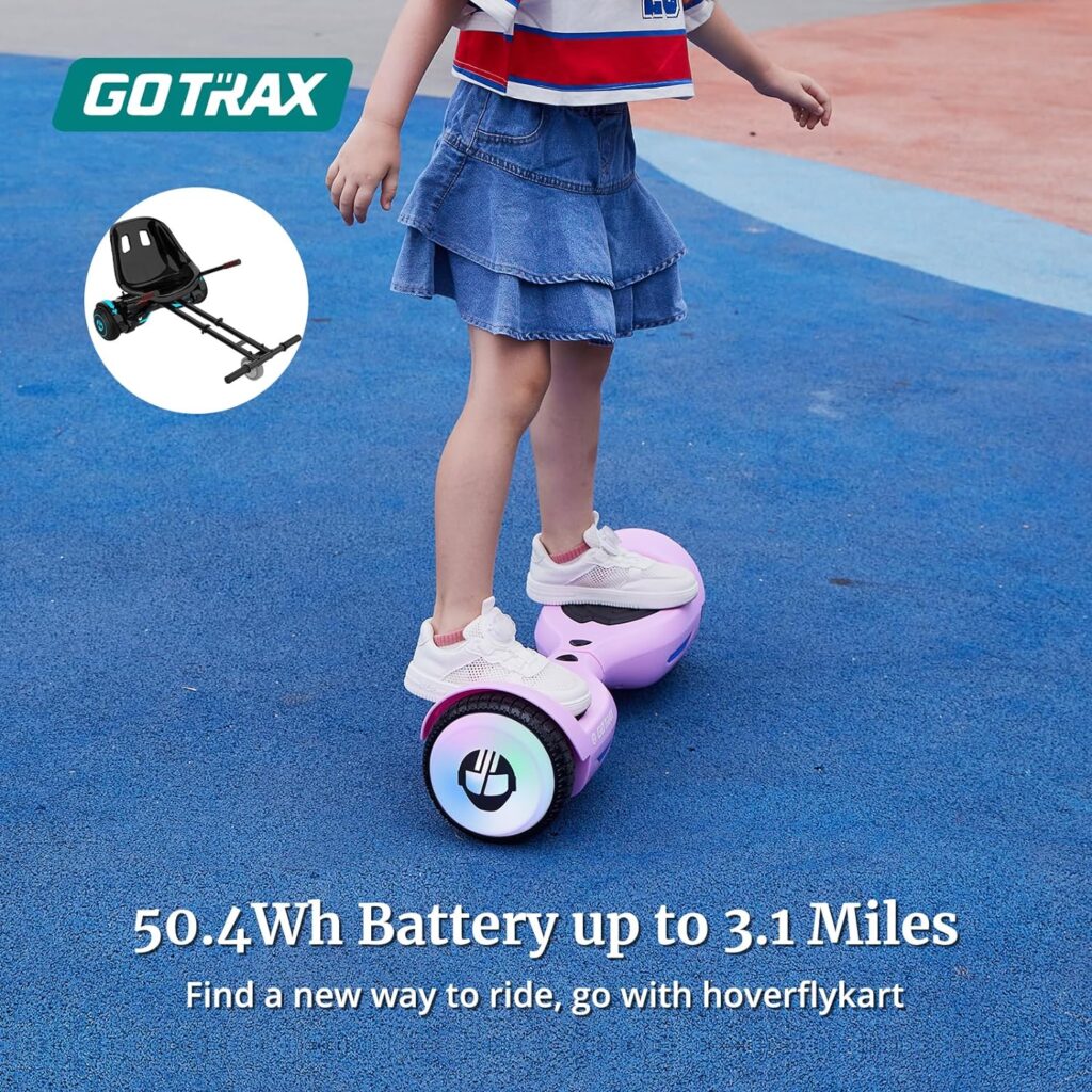 Gotrax ELF/FLASH Hoverboard for Kids, 6.5 LED Wheels  Headlight, Max 3.1Miles Range  5mph/6.2mph Power by Dual 150W/200W Motor, UL2272 Certified Approved and 50.4Wh Battery Self Balancing Scooter