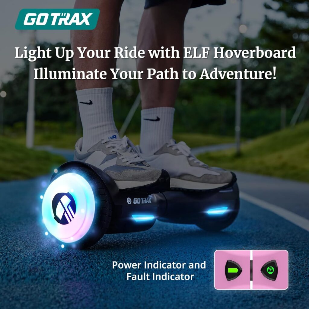 Gotrax ELF/FLASH Hoverboard for Kids, 6.5 LED Wheels  Headlight, Max 3.1Miles Range  5mph/6.2mph Power by Dual 150W/200W Motor, UL2272 Certified Approved and 50.4Wh Battery Self Balancing Scooter