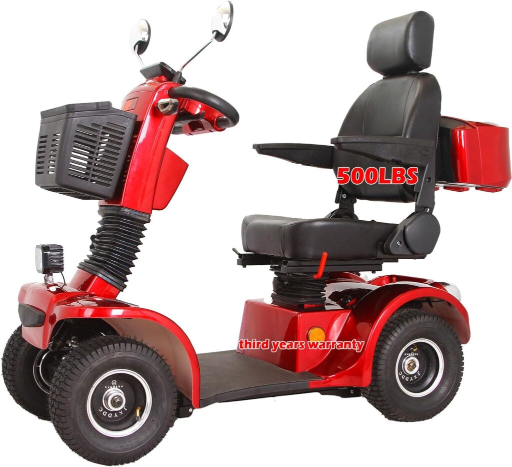Heavy Duty 4-Wheel 3 Speed Mobility Scooter for Seniors  Adults 500lbs Capacity 1000W All Terrain Recreational Mobility Scooter for Travel 60V 20Ah Electric Powered Wheelchair Device-Red