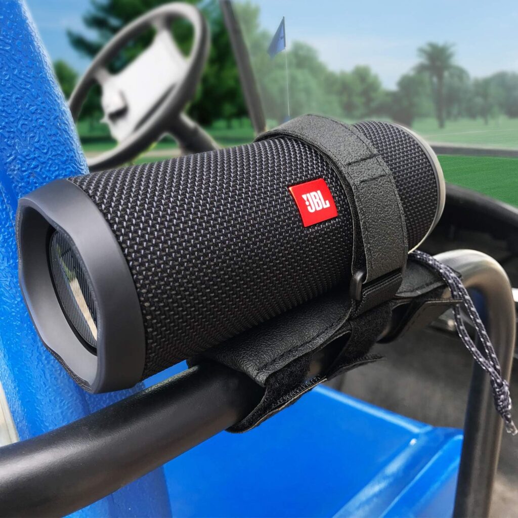 HomeMount Portable Speaker Mount for Golf Cart Accessories - Adjustable Strap Fits Bluetooth Wireless Speaker Strap Attachment to Railing/Cross bar/Frame Black
