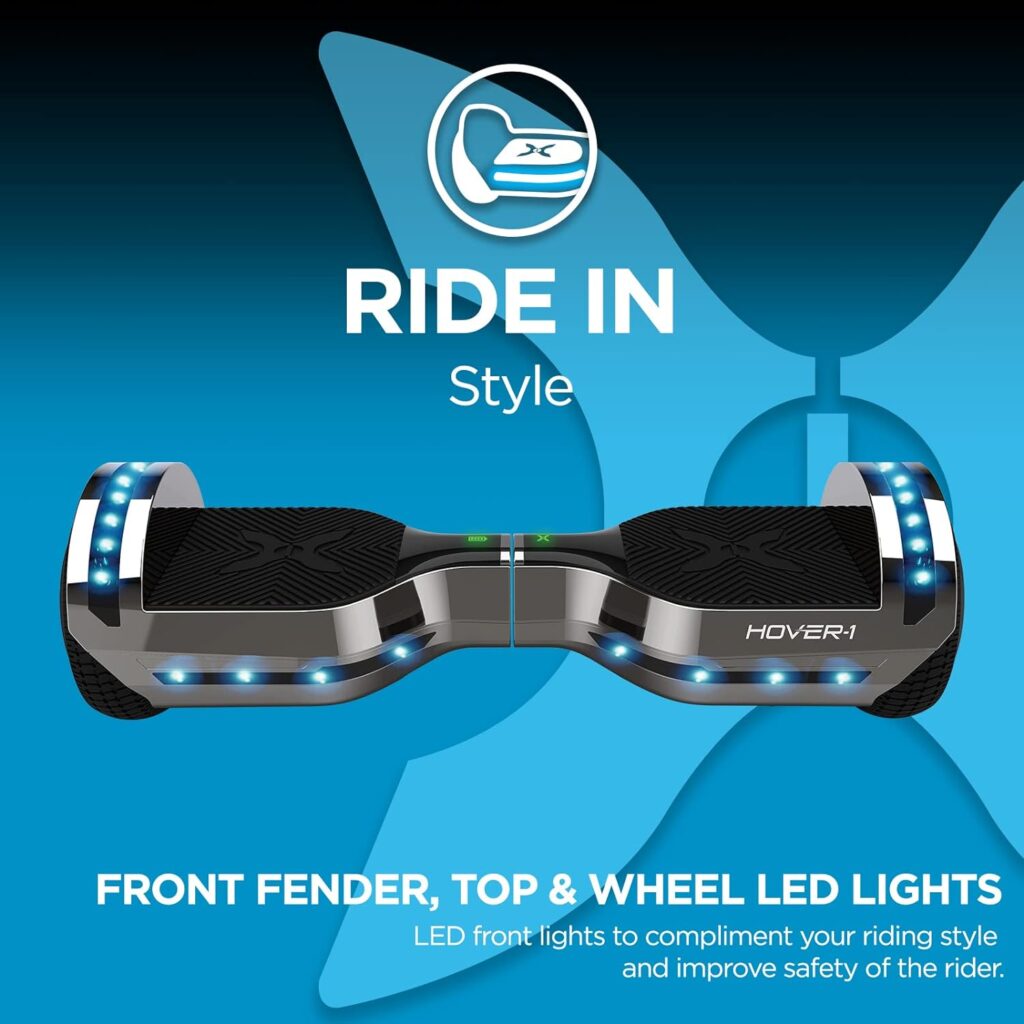 Hover-1 Chrome Electric Hoverboard | 6MPH Top Speed, 6 Mile Range, 4.5HR Full-Charge, Built-In Bluetooth Speaker, Rider Modes: Beginner to Expert