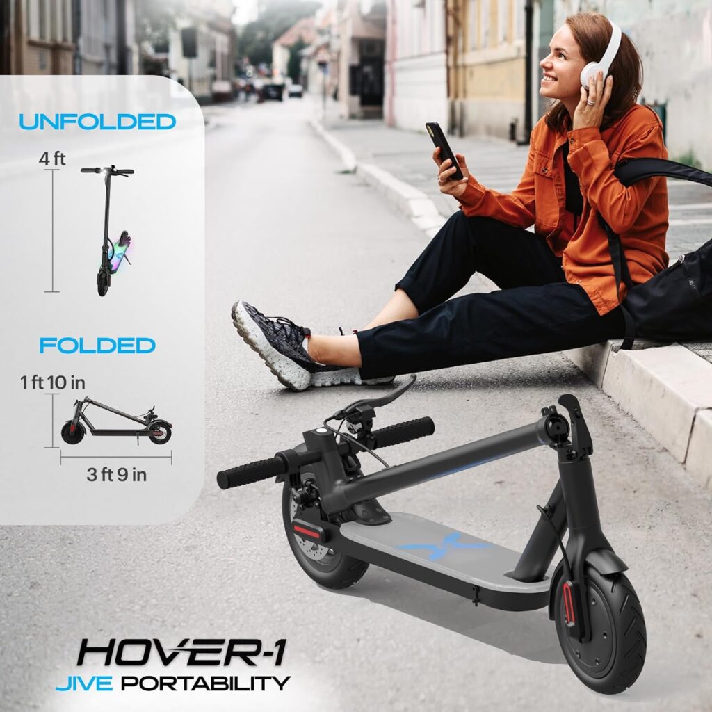 Hover-1 Jive Electric Scooter 16 MPH, 8 Mile Range, 5HR Charge, LCD Display, 8.5 Inch High Grip Tires, 264 LB Max Weight, Cert Tested, for Kids, Teens, Adults