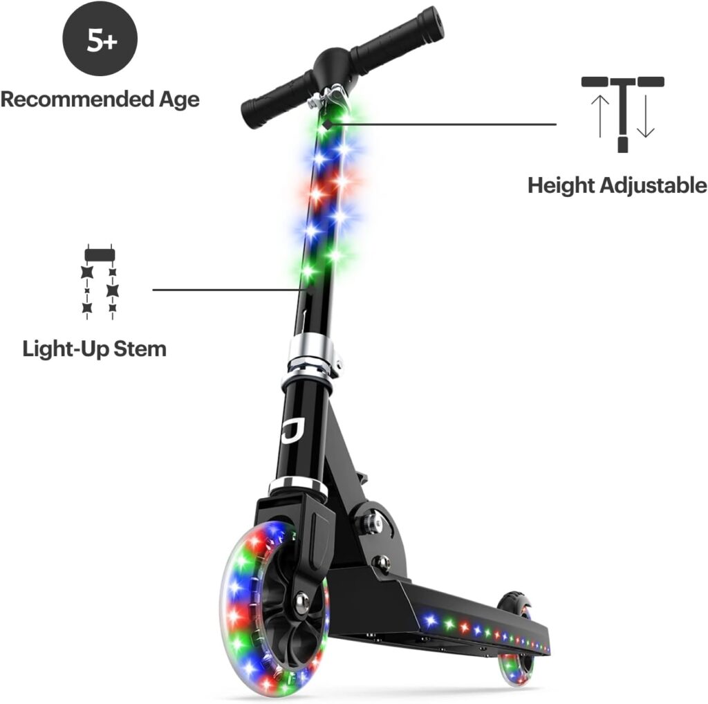 Jetson Scooters - Jupiter Kick Scooter - Collapsible Portable Kids Push Scooter - Lightweight Folding Design with High Visibility RGB Light Up LEDs on Stem, Wheels, and Deck