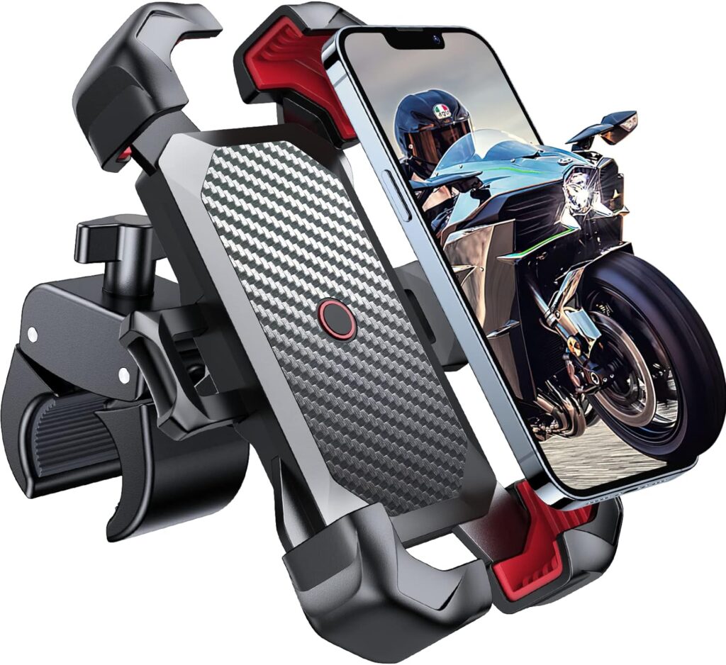 JOYROOM Motorcycle Phone Mount, [1s Auto Lock][100mph Military Anti-Shake] Phone Holder for Bicycle, [10s Quick Install] for Handlebar Mount, Compatible with iPhone 15 Pro, Samsung, All Cell Phone