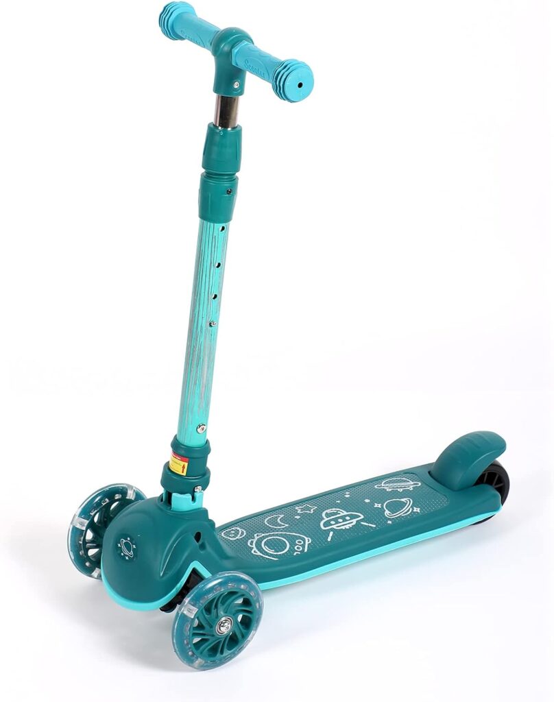 Kick Scooter for Kids, Wheel with Brake, Adjustable Height Handlebar, Foldable, Lightweight, Aged 3-10, Wide Standing Board, and up to 110LBS