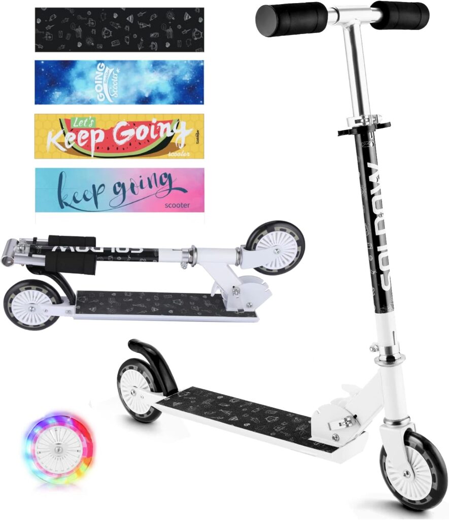 Kids Scooter for Boys and Girls, Soldow Kid Scooter with Light Up Wheels, 2 Wheels Scooter for Children Ages 5-10, Foldable | Height Adjustable | Flashing Wheels Kick Scooters