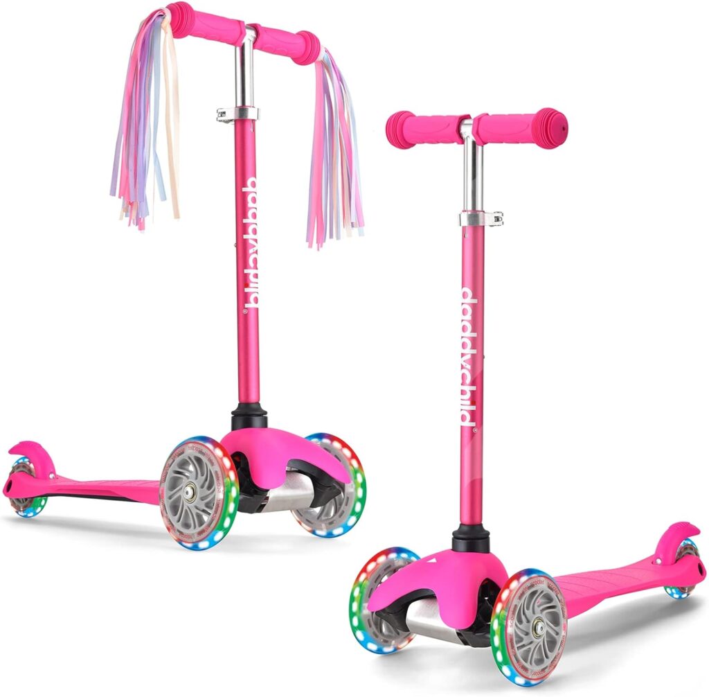 Kids Scooter - Scooter for Kids 3-6 Adjustable Height -3 Wheel Scooter for Kids Ages 3-5 Boys  Girls- Kids Three Wheel Scooter with Light Up LED Wheels Made for Stable Ride