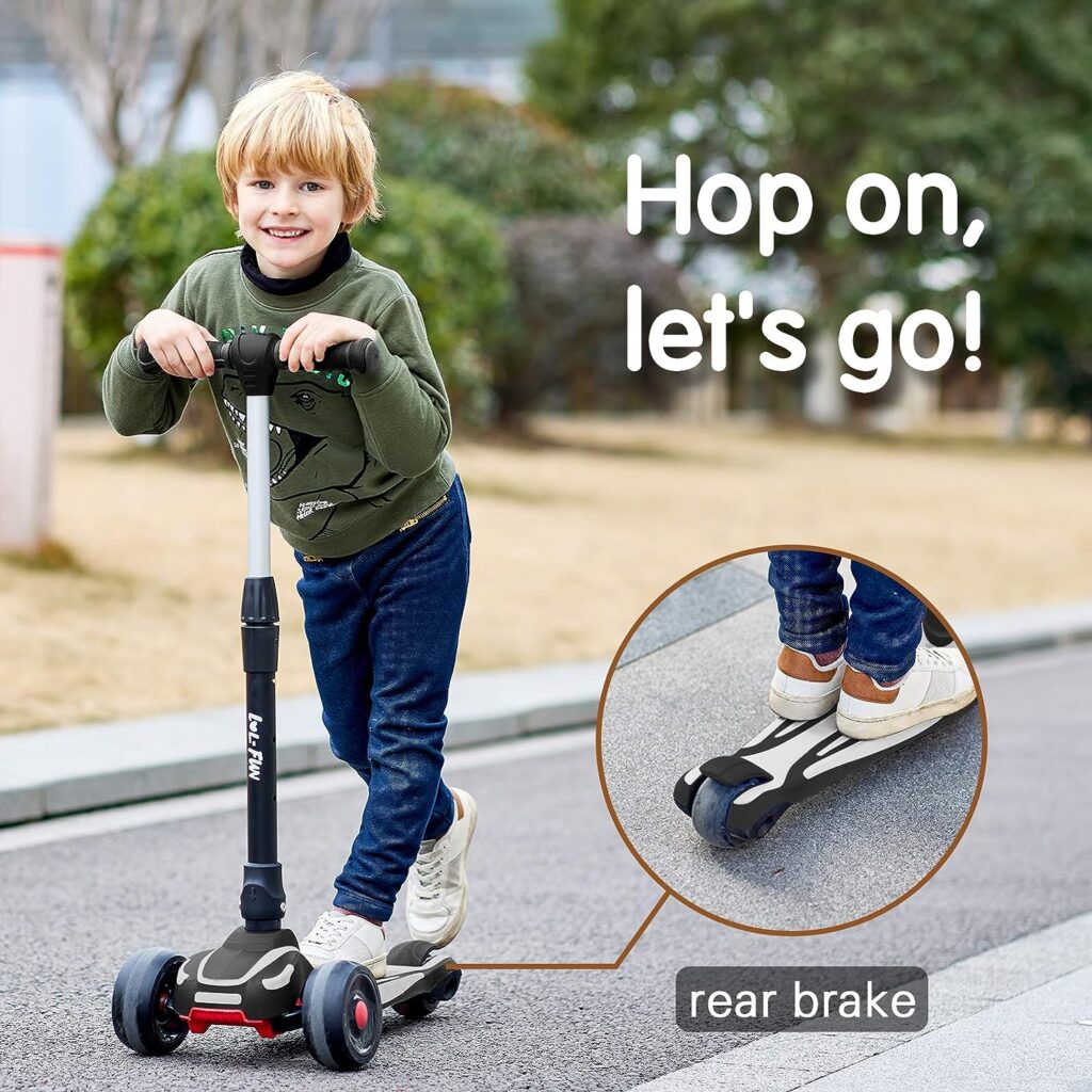 LOL-FUN Toddler Scooter for Kids Ages 3-12 Years Old Boy Girl with 3 Wheel LED Lights, Extra-Wide Childrens Foldable Kick Scooter Kids Ages 3-5 with 4 Adjustable Height and Lean-to-Steer