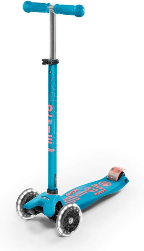 Micro Kickboard - Maxi Deluxe LED - Three Wheeled, Lean-to-Steer Swiss-Designed Micro Scooter for Kids with Motion-Activated Light-Up Wheels for Ages 5-12 (Aqua)