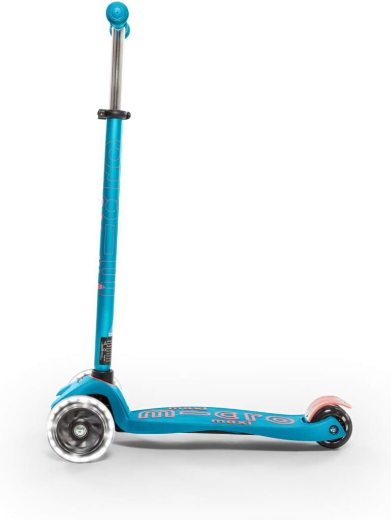 Micro Kickboard - Maxi Deluxe LED - Three Wheeled, Lean-to-Steer Swiss-Designed Micro Scooter for Kids with Motion-Activated Light-Up Wheels for Ages 5-12 (Aqua)
