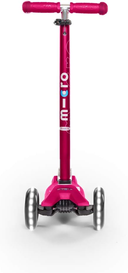 Micro Kickboard - Maxi Deluxe LED - Three Wheeled, Lean-to-Steer Swiss-Designed Micro Scooter for Kids with Motion-Activated Light-Up Wheels for Ages 5-12 (Pink)