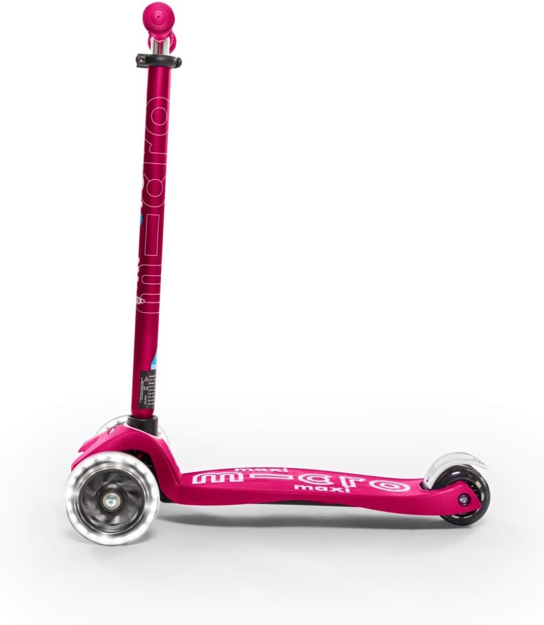 Micro Kickboard - Maxi Deluxe LED - Three Wheeled, Lean-to-Steer Swiss-Designed Micro Scooter for Kids with Motion-Activated Light-Up Wheels for Ages 5-12 (Pink)
