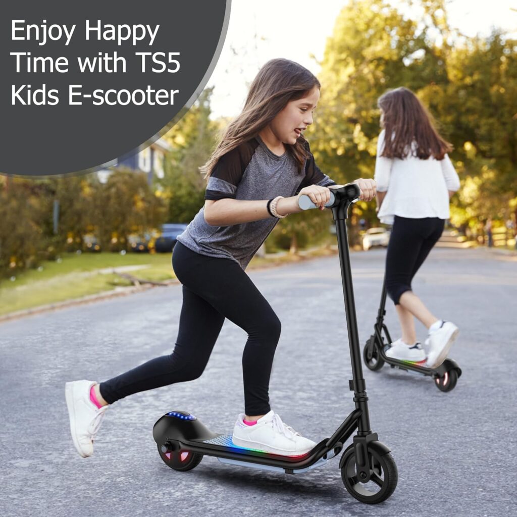 NAVIC TS5 Electric Scooter for Kids, MAX 8.7mph by 110W Motor, Kids Electric Scooter with 6.5 Solid Tires, Bluetooth Music and Rainbow Light, Approved UL Certificate for Kids Age 6-12 Ideal Gifts