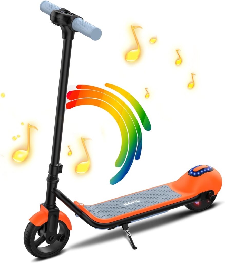 NAVIC TS5 Electric Scooter for Kids, MAX 8.7mph by 110W Motor, Kids Electric Scooter with 6.5 Solid Tires, Bluetooth Music and Rainbow Light, Approved UL Certificate for Kids Age 6-12 Ideal Gifts