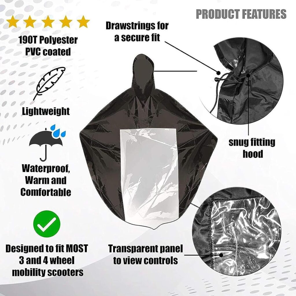 Nomiou Mobility Scooter Rain Cover Waterproof Material Protect You and Your Scooter from Rain Snow Sleet and Sun