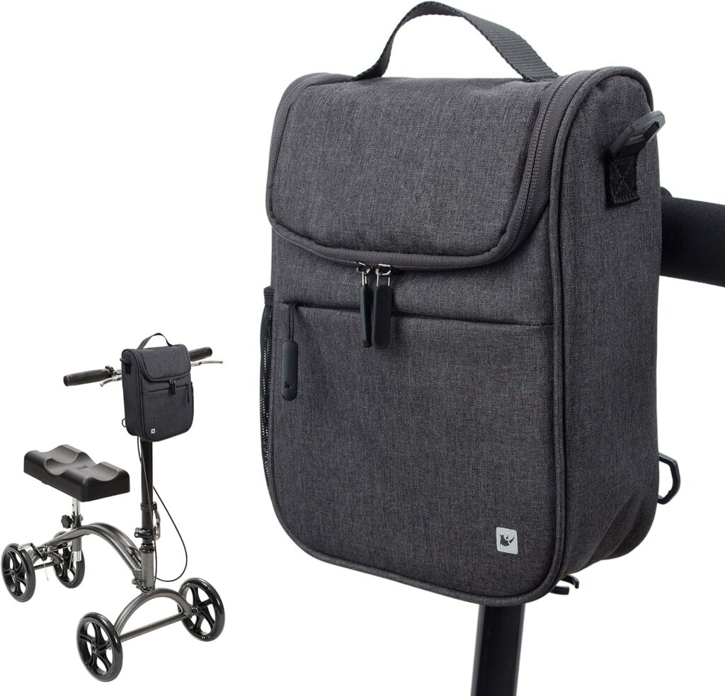 PACMAXI Knee Walker Handlebar Bag Multiple Uses Handlebar Bag for Knee Walker, Bike, Scooter, Wheelchair, Knee Scooter Accessories Bag with Shoulder Strap for Men, Women, Senior (Gray)