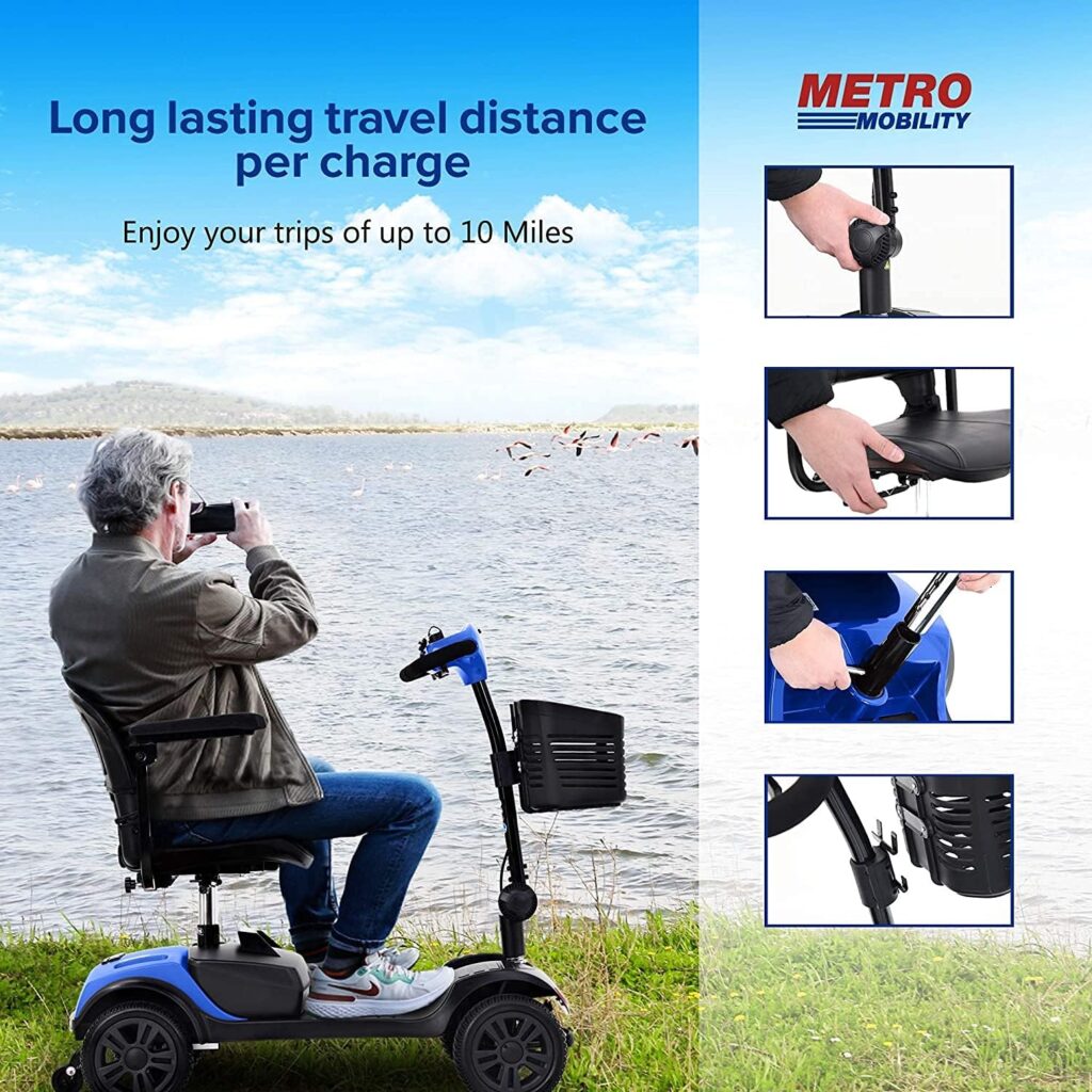 PENGJIE Electric Mobility Scooter for Adults Wheelchair Device for Travel, Elderly, 300 lbs Max Weight, 4-Wheel Powered Mobility Scooters for Seniors (M1 LITE Blue)