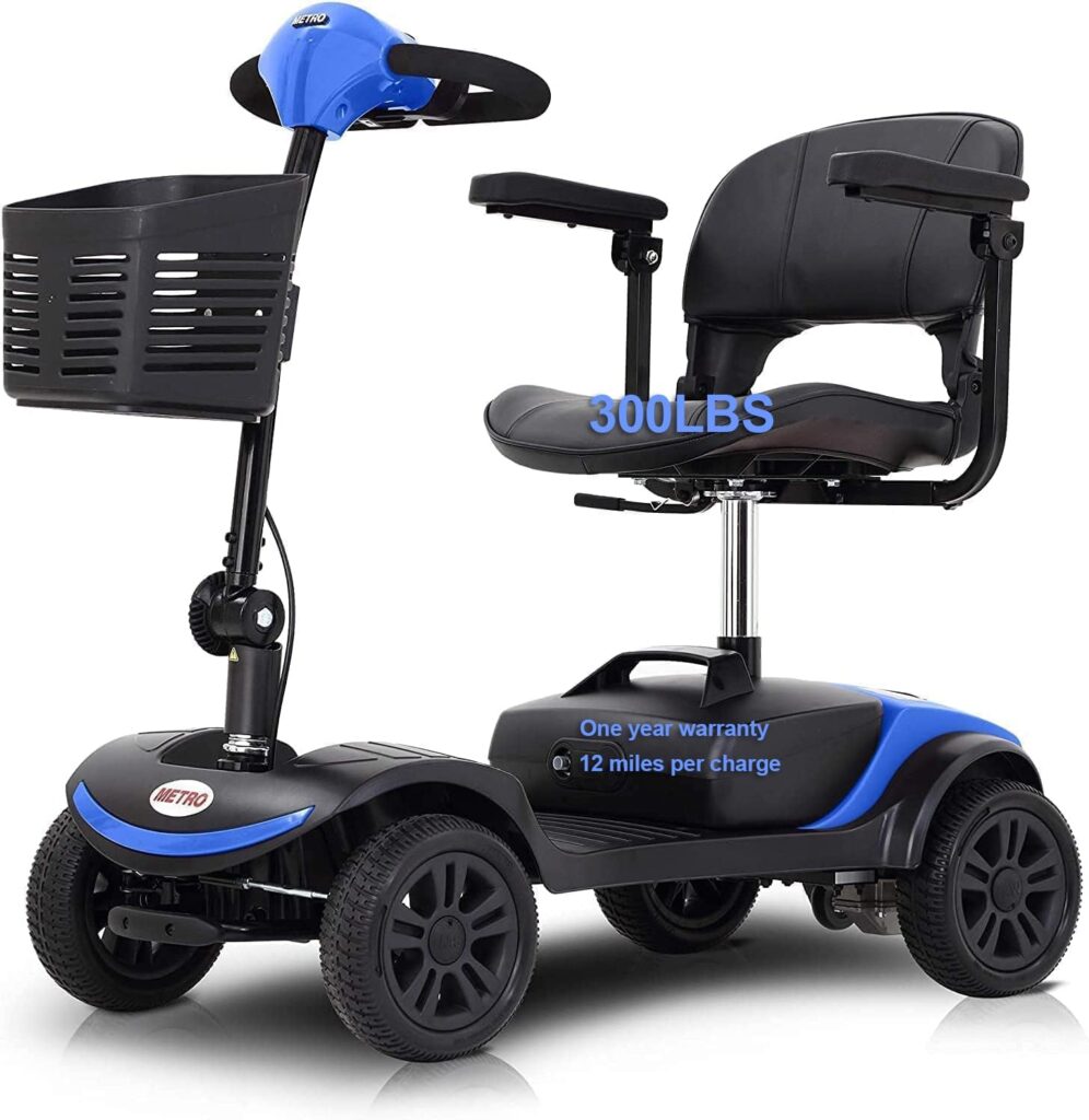 PENGJIE Electric Mobility Scooter for Adults Wheelchair Device for Travel, Elderly, 300 lbs Max Weight, 4-Wheel Powered Mobility Scooters for Seniors (M1 LITE Blue)