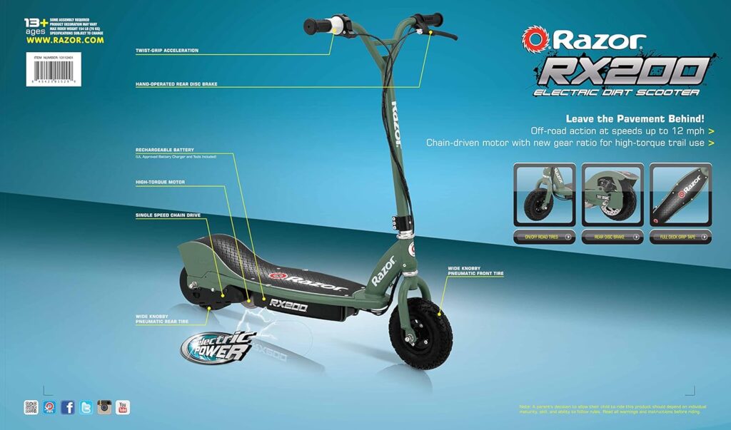 Razor RX200 Electric Off-Road Scooter , Green, 37 Inch