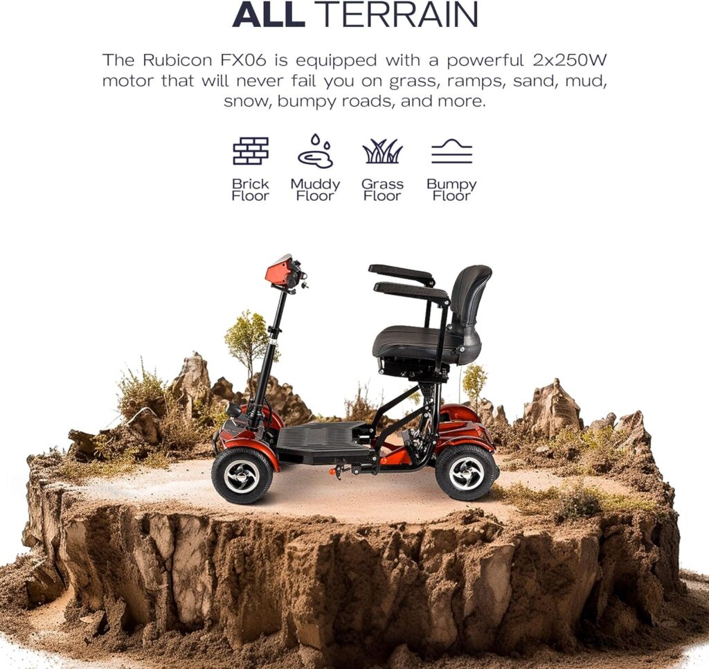 Rubicon FX6 - All Terrain 4 Wheel Foldable Mobility Scooters for Adults and Seniors - Lithium Battery 15 Mile Long Range (Model1)