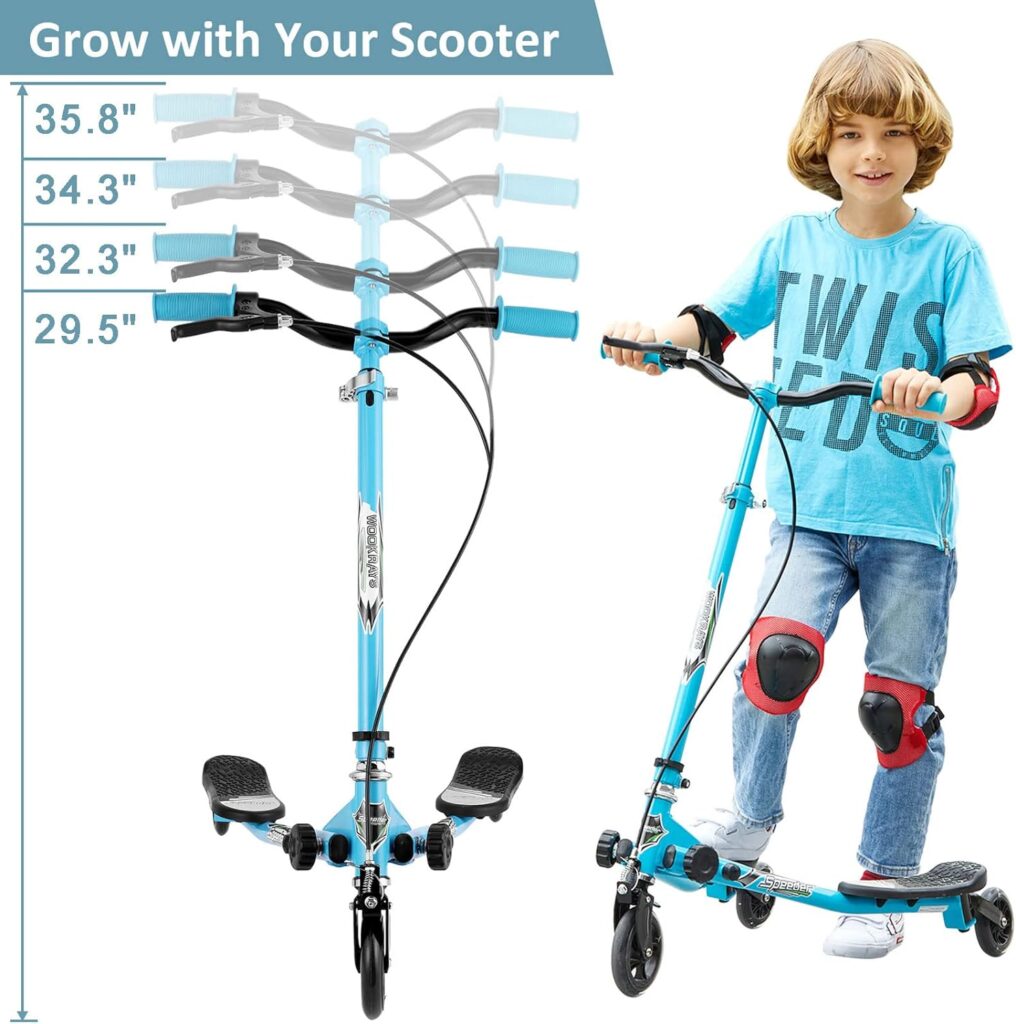 Scooter 3 Wheels Foldable Swing Wiggle Speeder for Kids Ages 3-8 with Adjustable Handlebar Height Self-Propelling Drifting Scooter for Boys and Girls