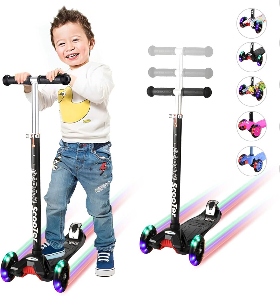 Scooter for Kids 3 Wheels Scooter Kids Scooter 4 Adjustable Height Lean to Steer Extra-Wide Deck Kids Scooter with LED Light Up Wheels Toddlers Girls  Boys from 3 to 12 Year-OldLearn to Steer