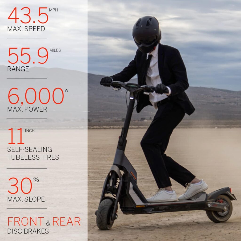 Segway Ninebot SuperScooter GT1P/GT2P, 43.5/55.9 Mi Long Range, 37.3/43.5MPH, w/t Dual Suspension, 11 Self-Sealing Tubeless Tires, Dual Brakes and Cruise Control, Electric Commuter Scooter