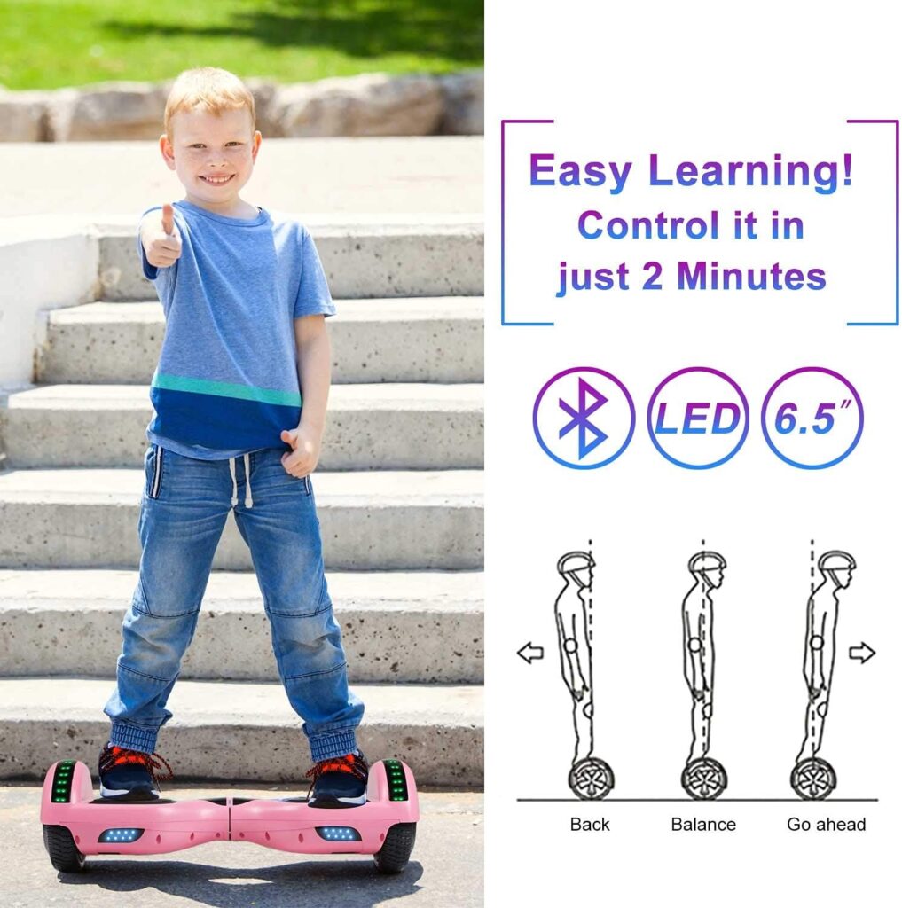 SISIGAD Hoverboard for Kids Ages 6-12, with Built-in Bluetooth Speaker and 6.5 Colorful Lights Wheels, Safety Certified Self Balancing Scooter Gift for Kids