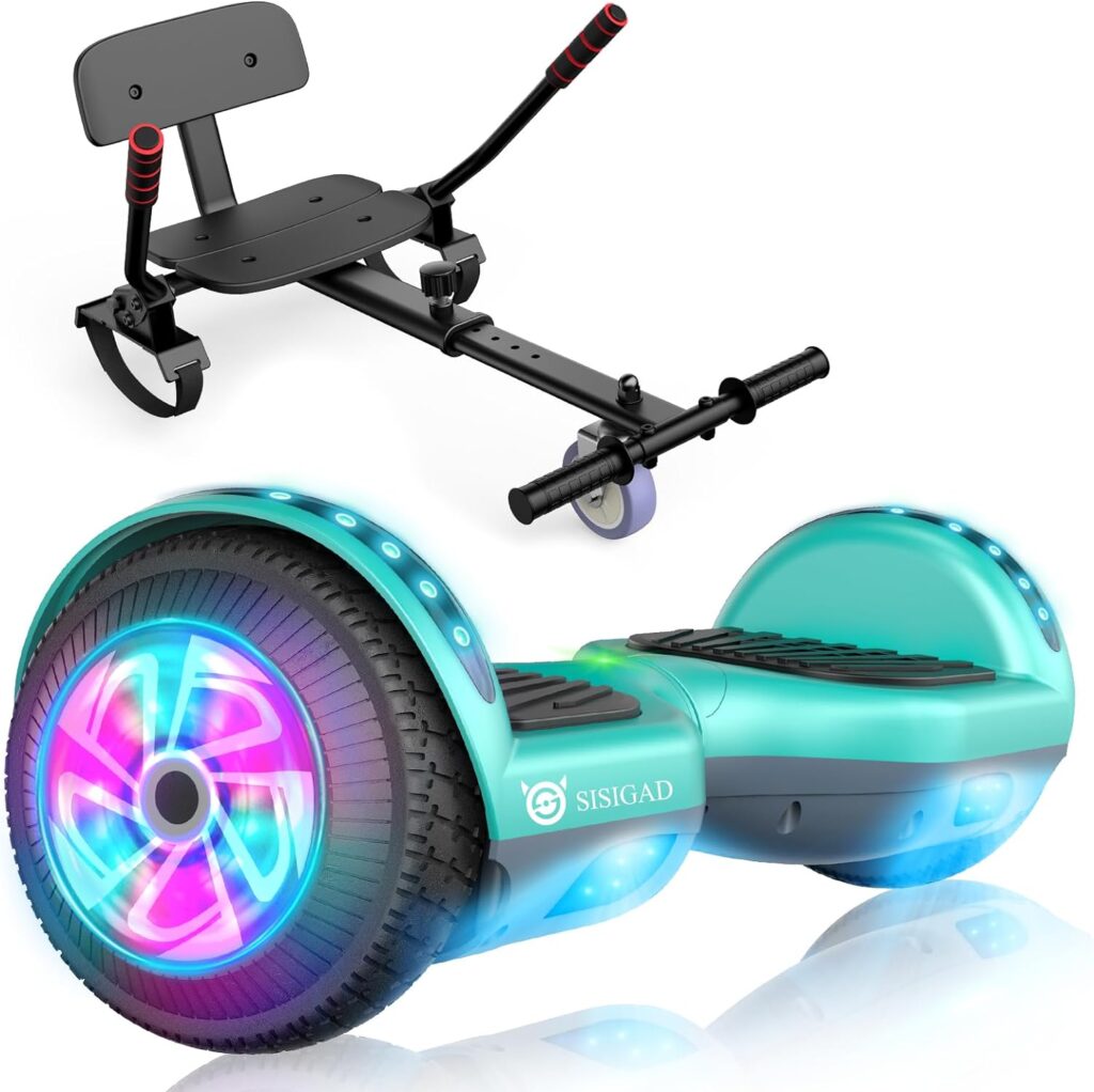 SISIGAD Hoverboard with Seat Attachment, Hoverboard Go Kart Combo, 6.5 Bluetooth Hover Board with Seat Attachment for Hoverboard