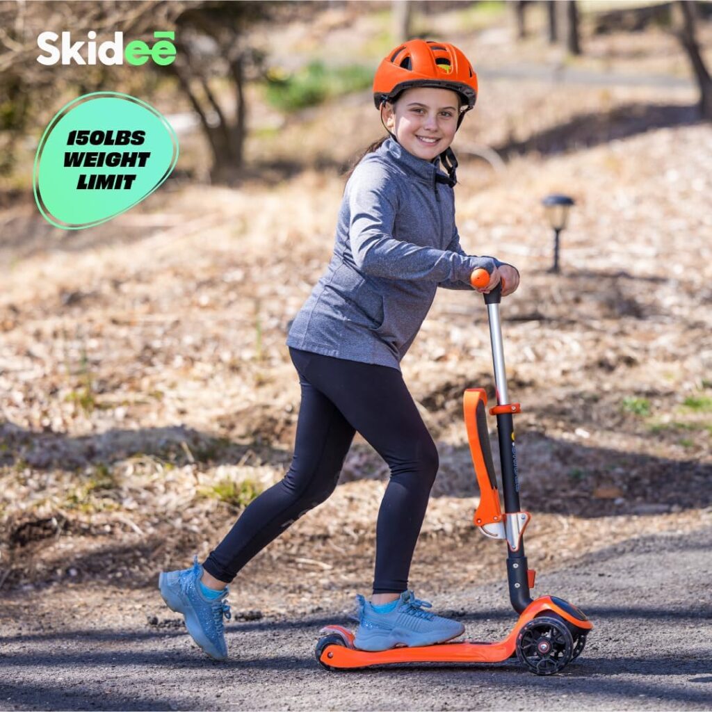 Skidee Toddler Scooter –Kids Scooter, LED 3 Wheel Scooter, Adjustable Handles, Rear Brake, Durable, Foldable Seat, Folding Scooter, Outdoor Toys, Kick Scooters for Boys and Girls, Ages 3 and up