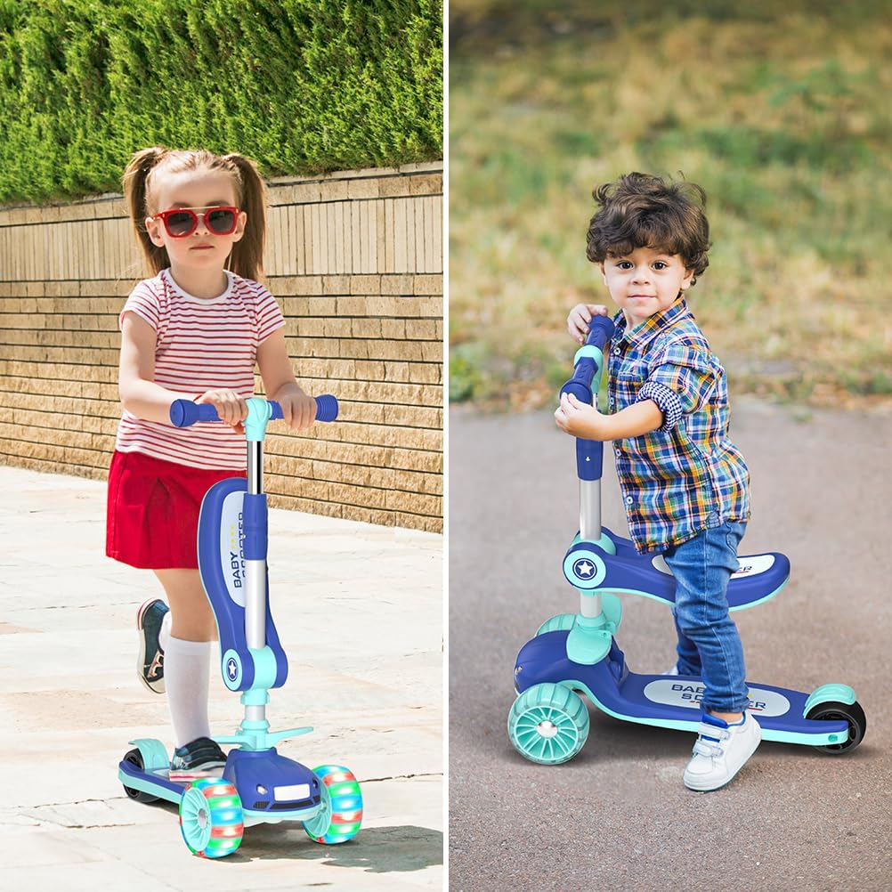 SLIDBEAT Kick Scooter - Toddler Scooter for Kids - 3 Wheels with Removable Seat Folding