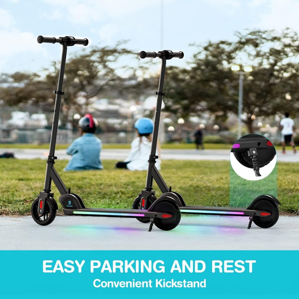 SmooSat PRO Electric Scooter for Kids Ages 8+, Colorful Rainbow Lights, 5/8/10 MPH, 60 min Ride Time, LED Display, Adjustable Height, Foldable E-Scooter for Kids and Teens