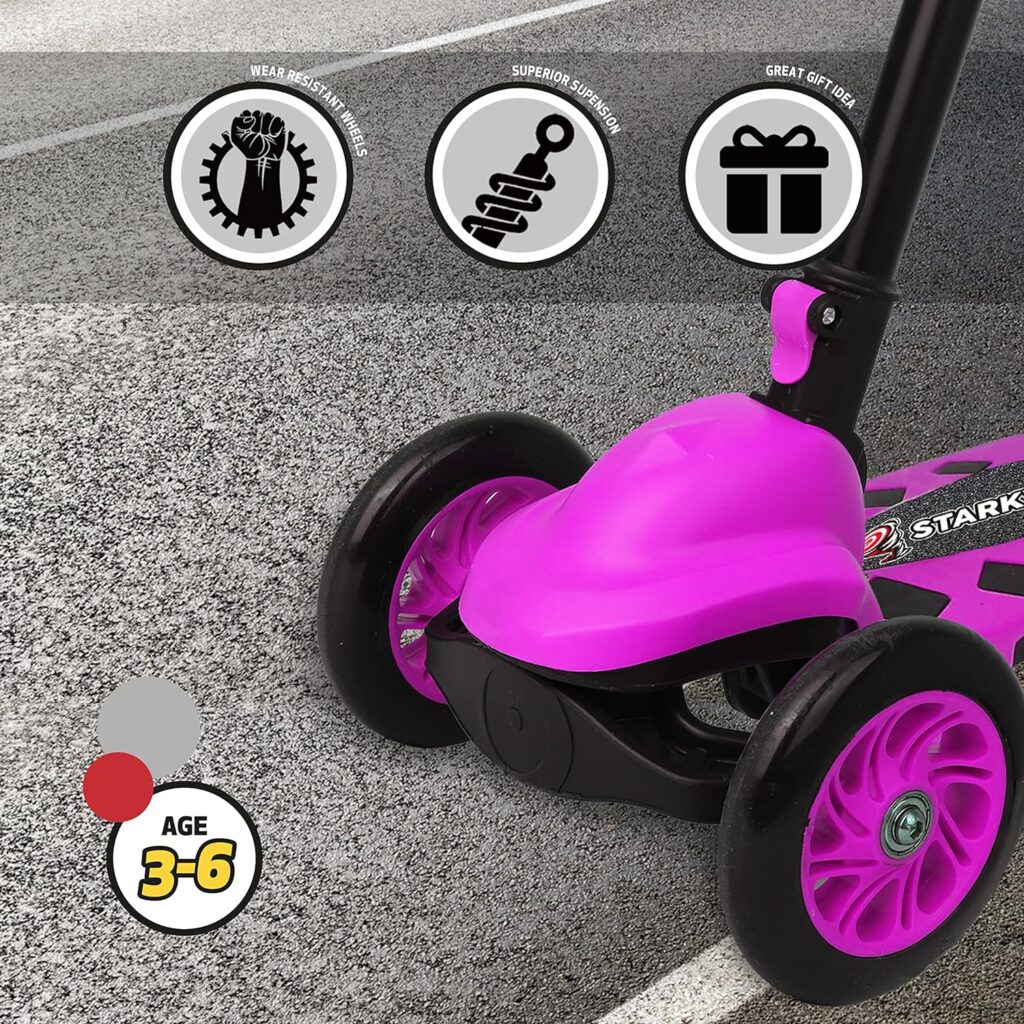 STARKWHEEL Kick Scooter for Toddlers 3 Wheel Scooter for Kids Ages 3-6 Boys  Girls Scooter, Mini Scooter for Children, Extra Wide Deck (Pink)