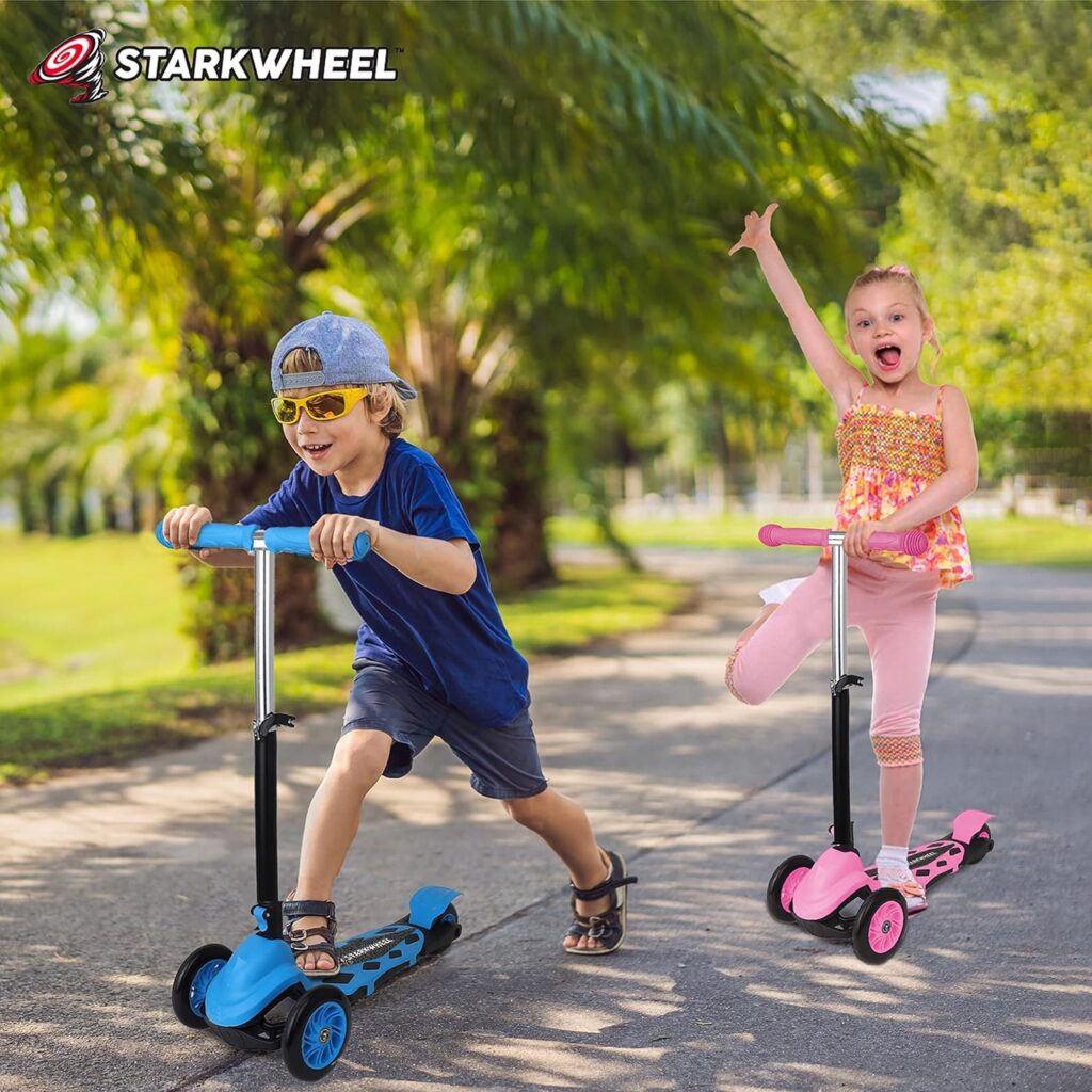 STARKWHEEL Kick Scooter for Toddlers 3 Wheel Scooter for Kids Ages 3-6 Boys  Girls Scooter, Mini Scooter for Children, Extra Wide Deck (Pink)
