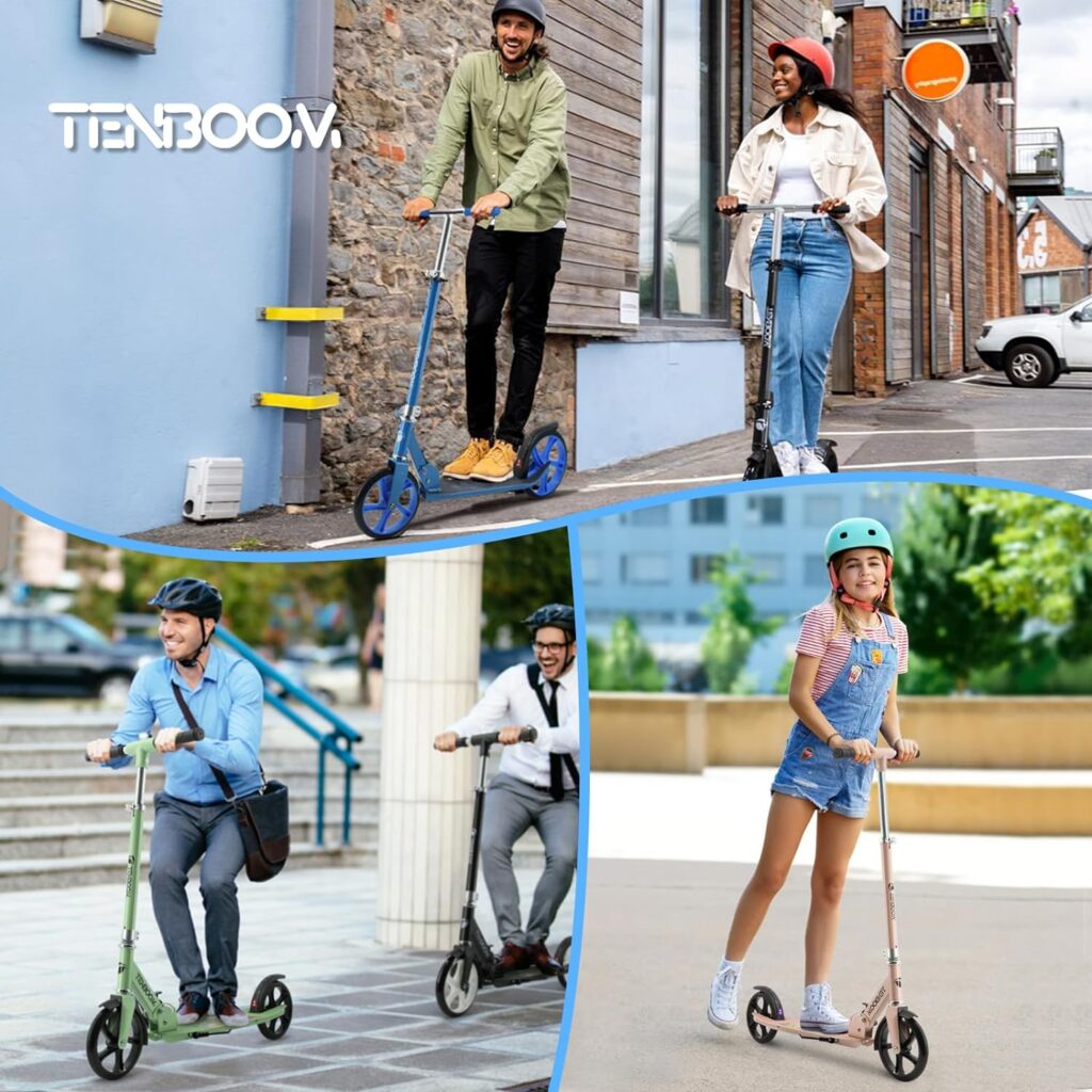 TENBOOM Kick Scooters for Teens  Adults Foldable Adjustable Handlebar 240 lb Load Large 8 Wheels Scooters for Kids Ages 8 Years and Up