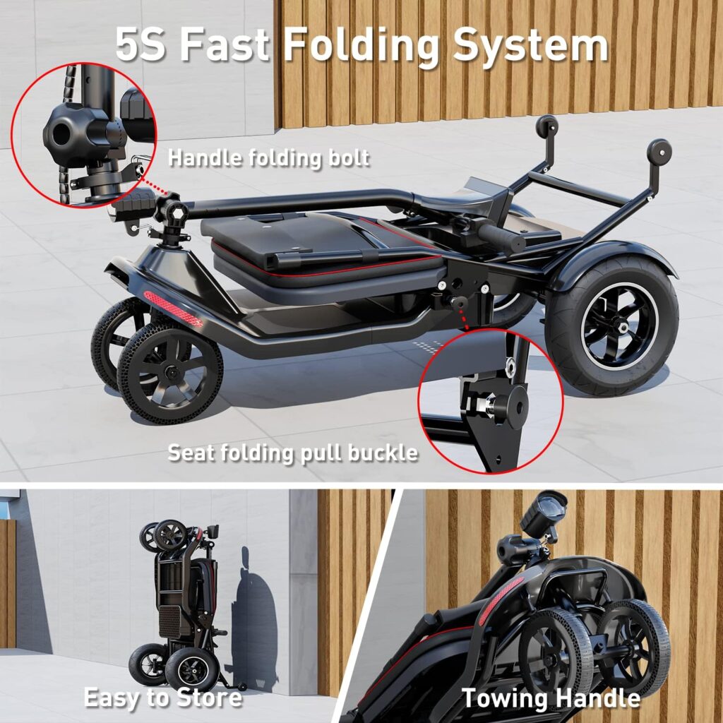 Tomofree 4 Wheel Mobility Scooter - Electric Power Mobile Scooters for Adults - Lightweight Folding Mobility Scooters for Seniors - Electric Powered Wheelchair Device